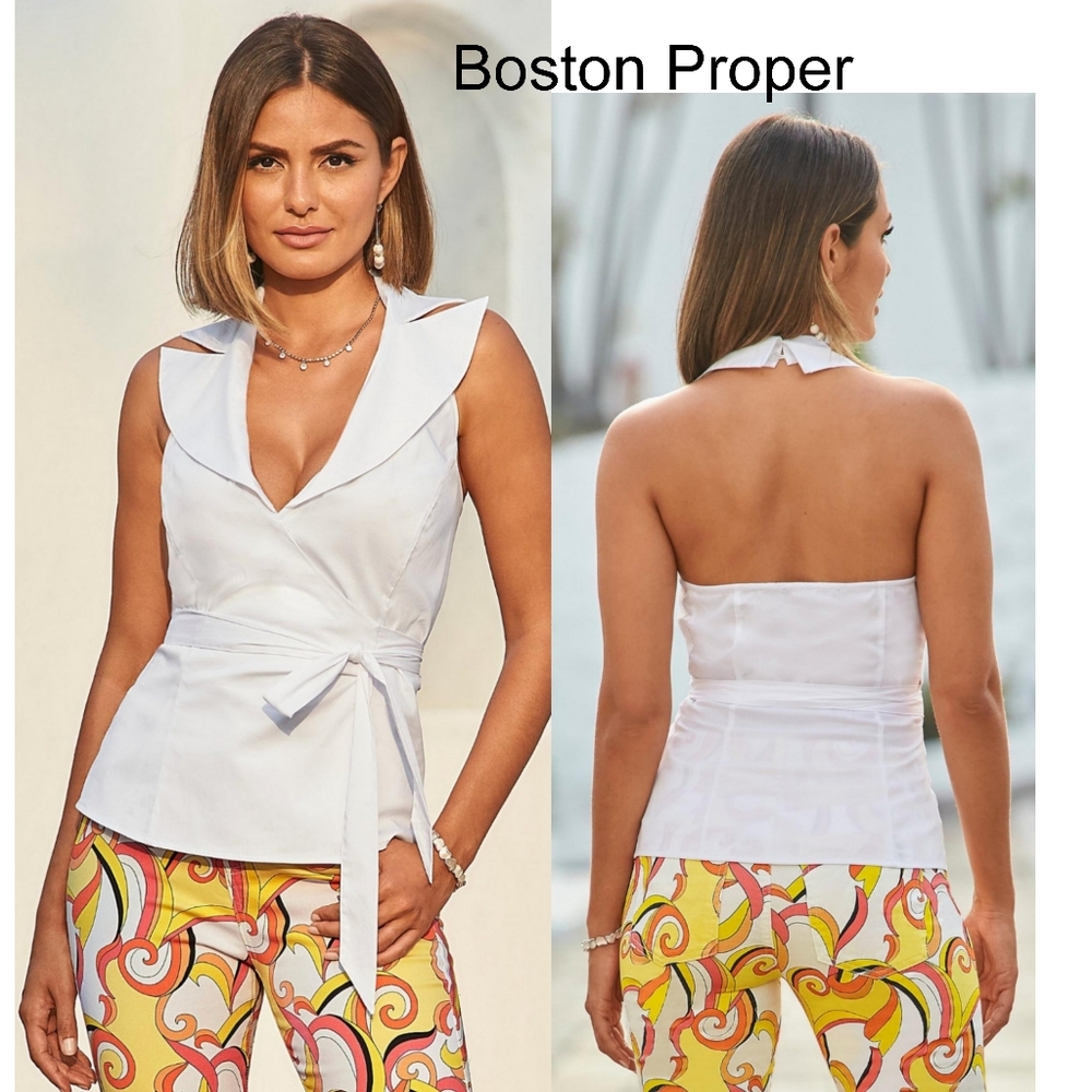 Boston Proper Sleeveless Halter Wrap Top.  Sz 14